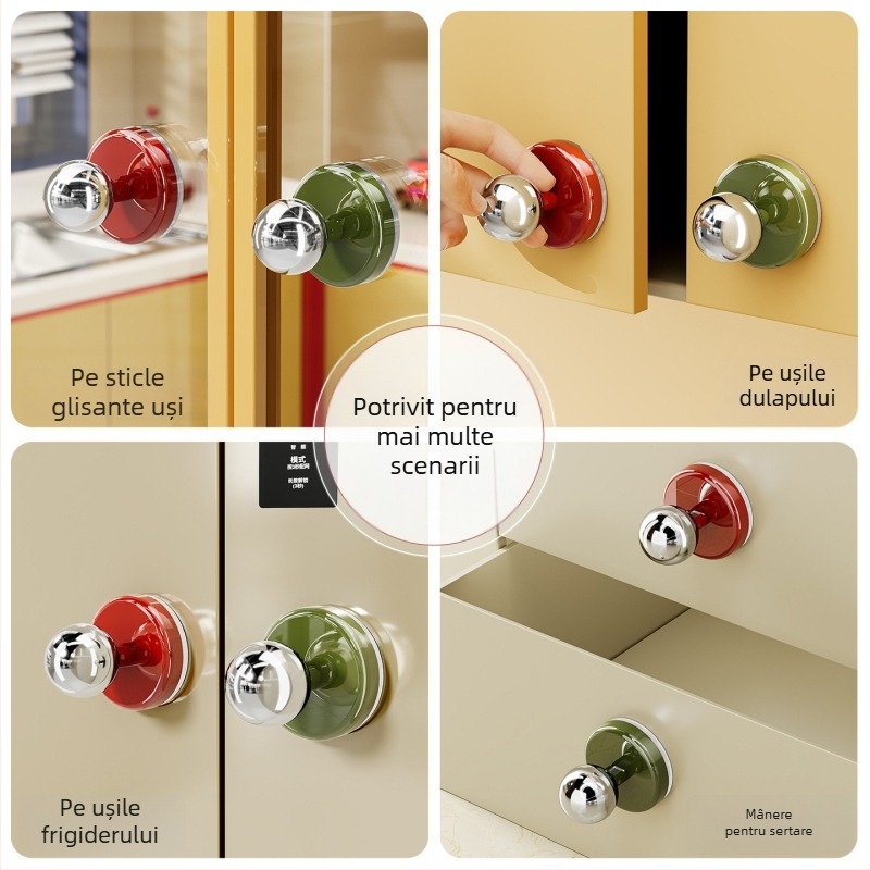 imega Y3948 Mâner de ușă cu ventuză — montaj fără găuri, PET+ABS+oțel inoxidabil, finisaj turnare prin injecție