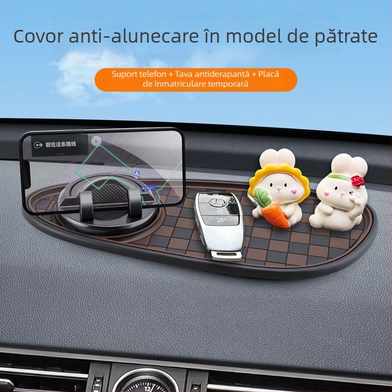 Padă antiderapantă pentru consola centrală a mașinii, PVC, suport 3 în 1 pentru plăcuța de parcare, marcă Oral