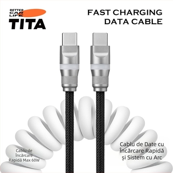 TITA cablu USB-C pentru mașină, retractabil, împletit, 60W PD