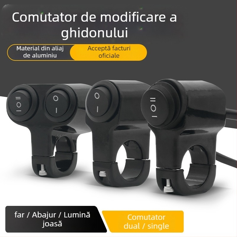 Mojielong întrerupător ghidon pentru vehicule electrice, din aliaj de aluminiu, cu LED dublu și far combinat
