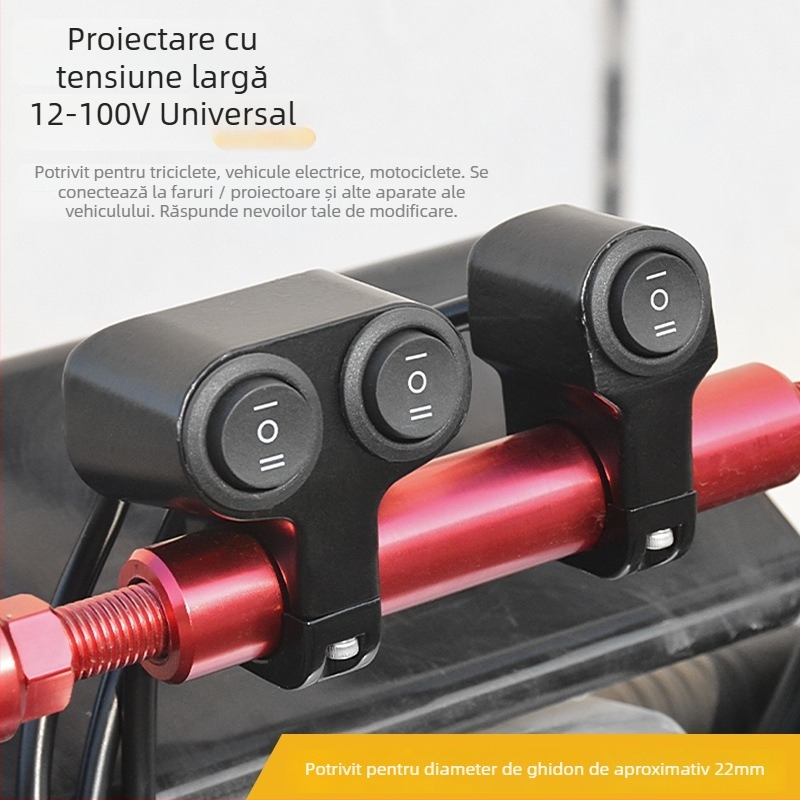 Mojielong întrerupător ghidon pentru vehicule electrice, din aliaj de aluminiu, cu LED dublu și far combinat