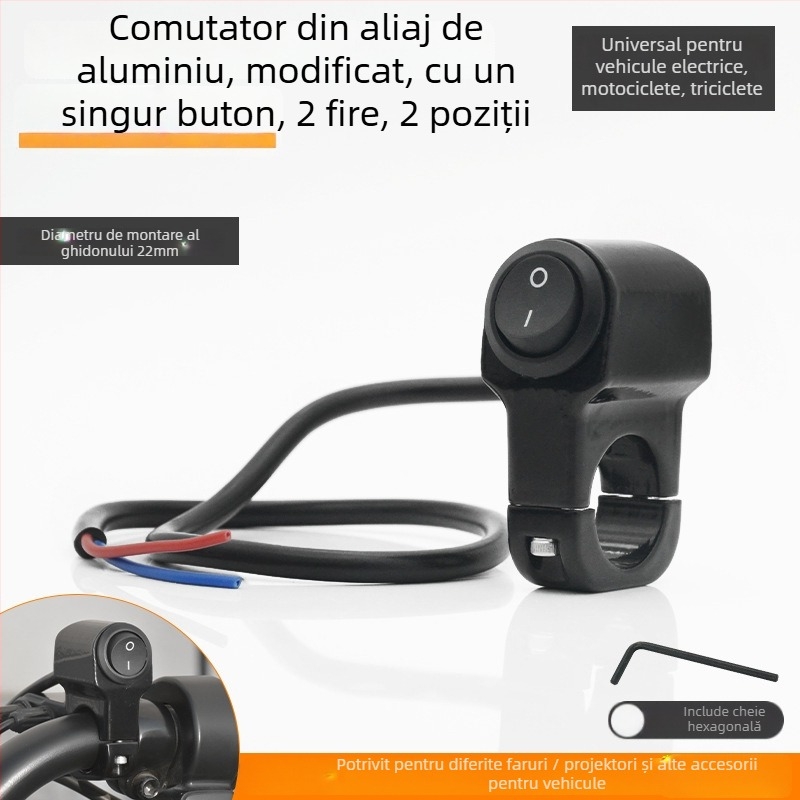 Mojielong întrerupător ghidon pentru vehicule electrice, din aliaj de aluminiu, cu LED dublu și far combinat