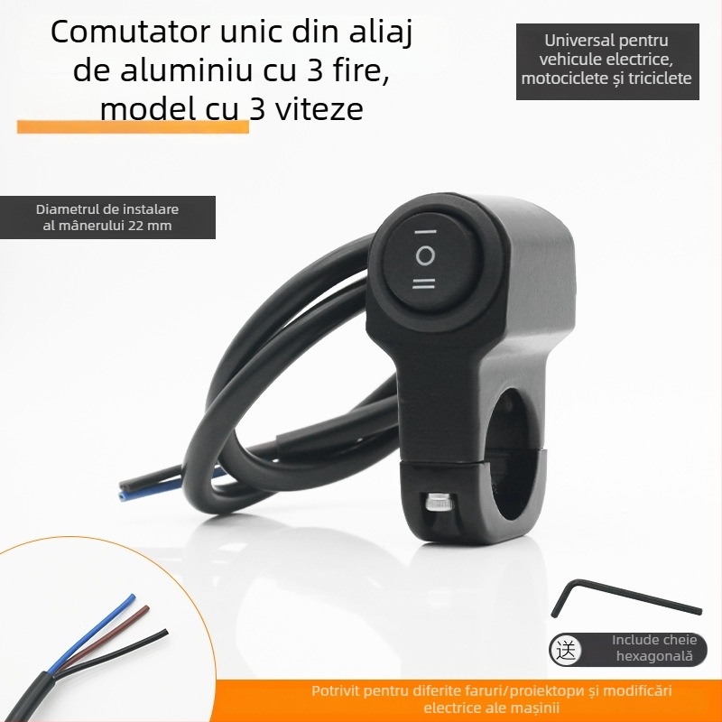 Mojielong întrerupător ghidon pentru vehicule electrice, din aliaj de aluminiu, cu LED dublu și far combinat