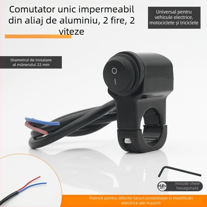 Mojielong întrerupător ghidon pentru vehicule electrice, din aliaj de aluminiu, cu LED dublu și far combinat