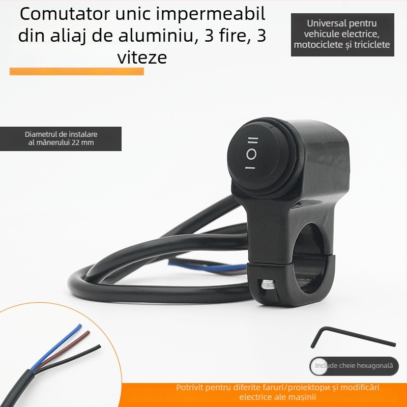 Mojielong întrerupător ghidon pentru vehicule electrice, din aliaj de aluminiu, cu LED dublu și far combinat