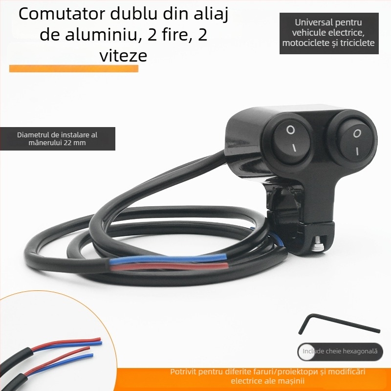 Mojielong întrerupător ghidon pentru vehicule electrice, din aliaj de aluminiu, cu LED dublu și far combinat