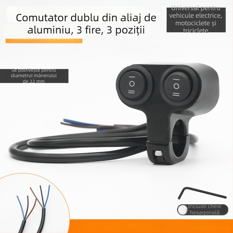 Mojielong întrerupător ghidon pentru vehicule electrice, din aliaj de aluminiu, cu LED dublu și far combinat