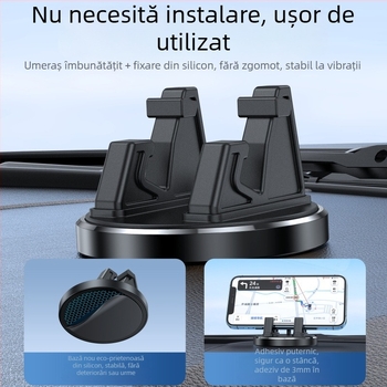 Suport universal pentru telefon auto cu ventuză, rotire la 360° pe planșa de bord, rezistent la șocuri