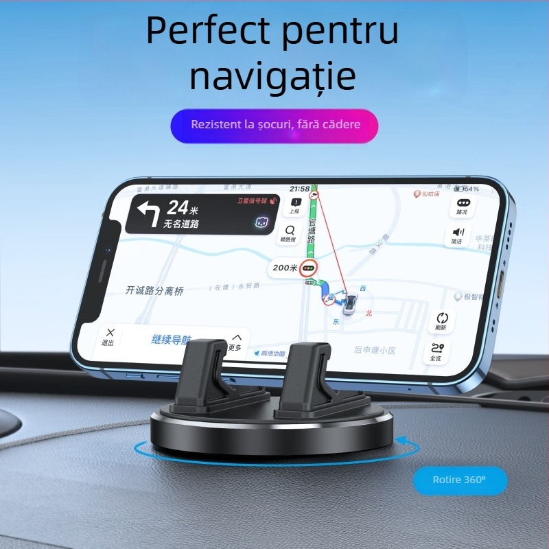Suport universal pentru telefon auto cu ventuză, rotire la 360° pe planșa de bord, rezistent la șocuri