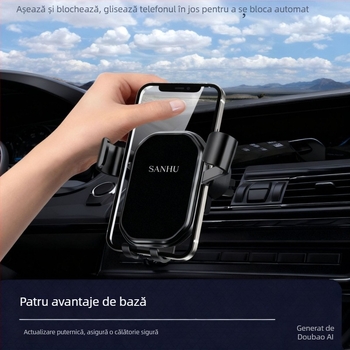Suport pentru telefon auto cu montaj pe ventilarea aerului, senzor de gravitație, design oglindă triunghiular, montaj snap-on