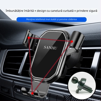 Suport pentru telefon auto cu montaj pe ventilarea aerului, senzor de gravitație, design oglindă triunghiular, montaj snap-on
