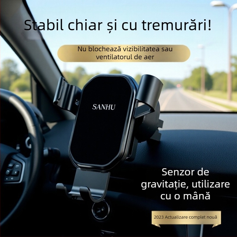 Suport pentru telefon auto cu montaj pe ventilarea aerului, senzor de gravitație, design oglindă triunghiular, montaj snap-on