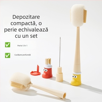 Perie de curățare pentru pahare cu mâner lung, pentru biberoane, căni și paie; perie 3-în-1 pentru spații și burete
