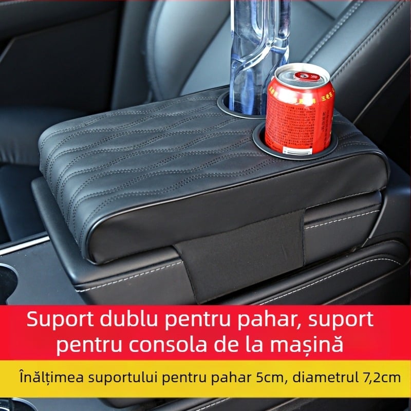 Padă pentru cotieră auto cu suporturi pentru două pahare, husă din piele, potrivire universală — model 3218, greutate 480 g, origine Guangzhou