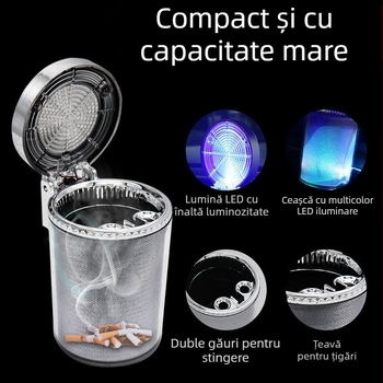 scrumieră auto montată, cu capac și LED, stil agățat, personalizată și creativă (Material: Plastic; Brand: Golden fire ant; Model: 002; Greutate: 150 g; Proces de producție: Turnare)