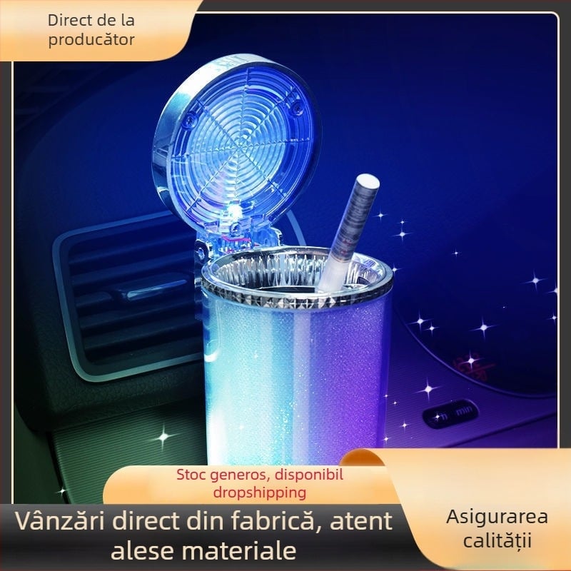  scrumieră auto montată, cu capac și LED, stil agățat, personalizată și creativă (Material: Plastic; Brand: Golden fire ant; Model: 002; Greutate: 150 g; Proces de producție: Turnare)