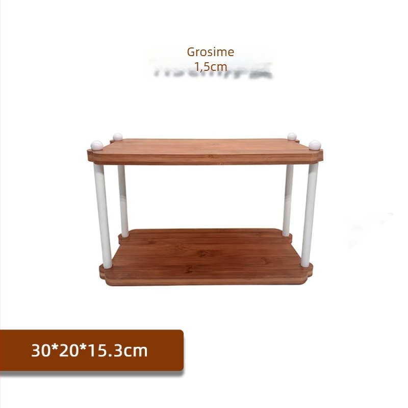 Raft de depozitare pentru birou - Organizator cu două etaje din nan-bambus pentru ustensilele de ceai și căni, design minimalist