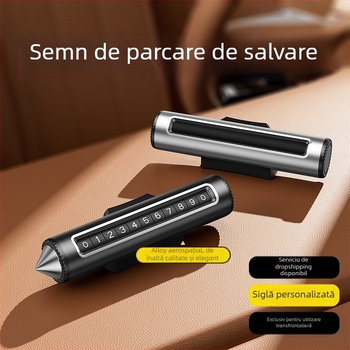 Semn de parcare 2-în-1 cu placă de număr de telefon montată pe mașină, construcție metalică, imprimare logo posibilă