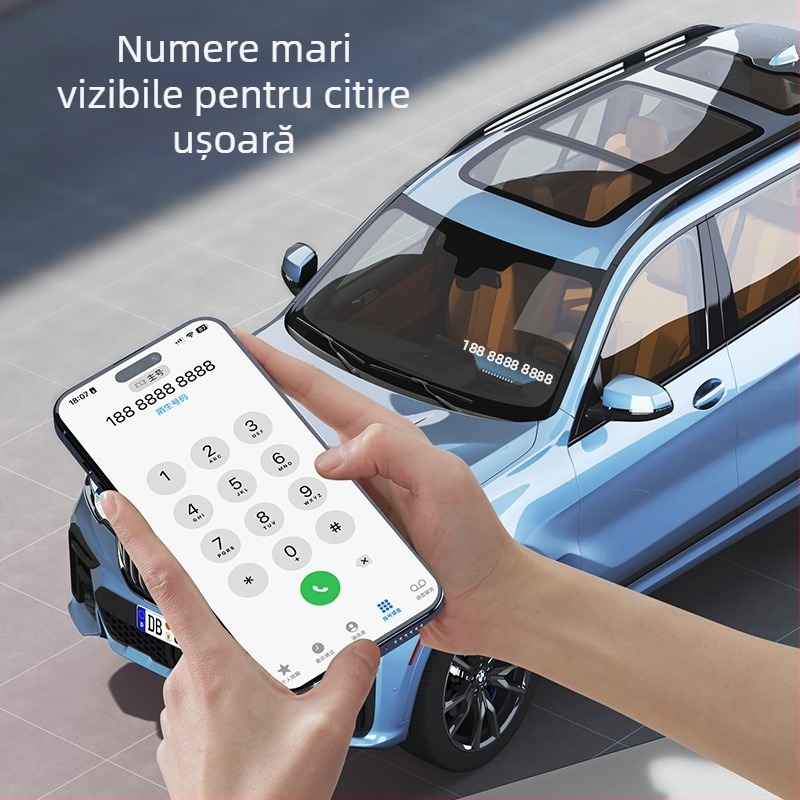 Semn de parcare 2-în-1 cu placă de număr de telefon montată pe mașină, construcție metalică, imprimare logo posibilă