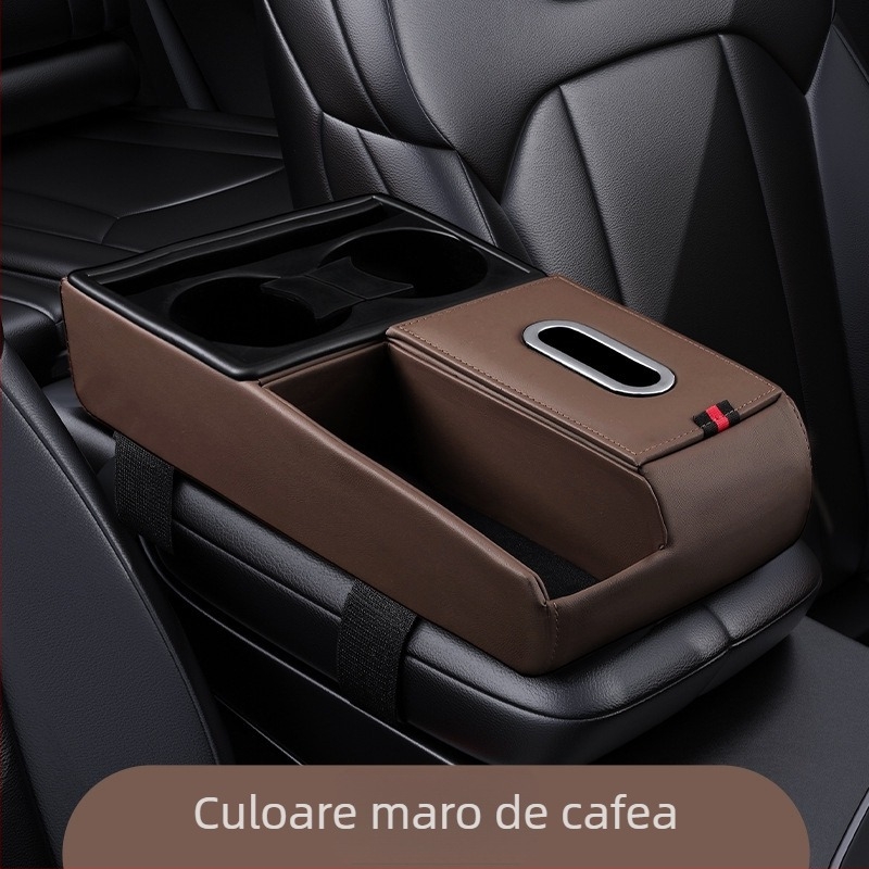 Organizator auto din piele cu cutie pentru șervețele și suport pentru pahar, potrivire universală, origine Guangzhou, prelucrare personalizată