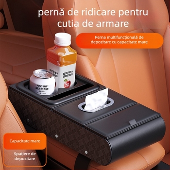 Organizator de cotieră auto din piele – compartiment pentru șervețele, suport pentru pahare, suport pentru telefon, potrivire universală