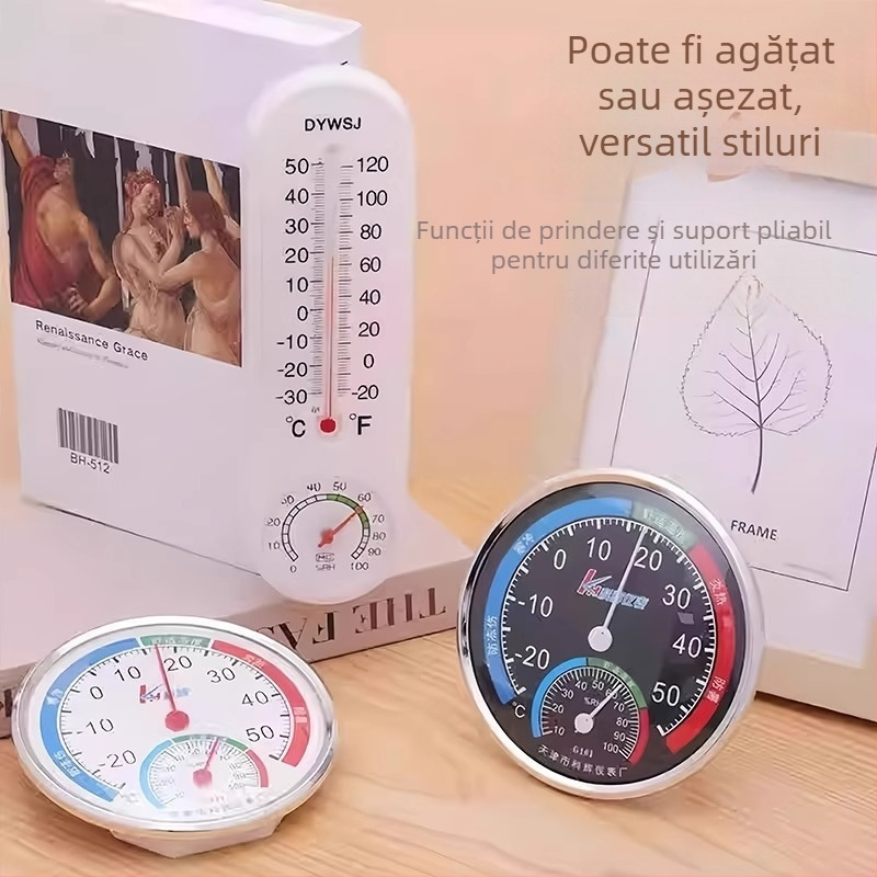 Higrometru și termometru, formă rotundă, -20 până la 50°C