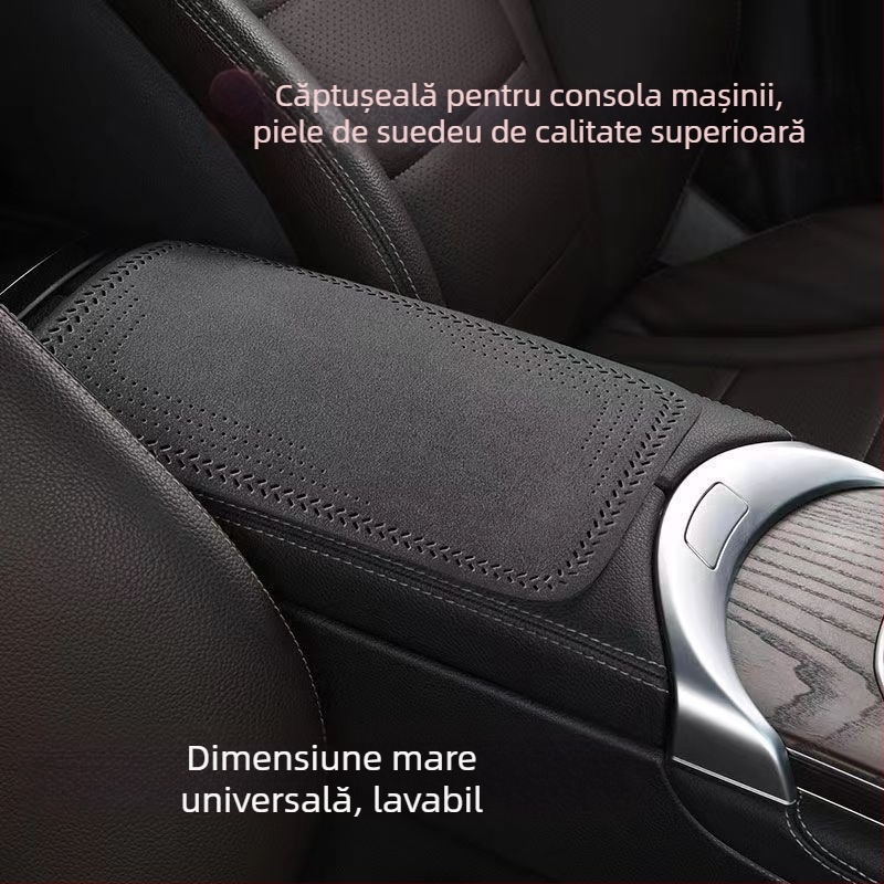 Covoraș pentru cotieră auto, husă din piele suede de calitate auto, pentru toate sezoanele, compatibilitate generală