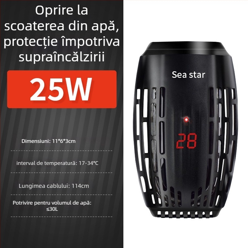 Sârmă încălzitoare pentru țestoase, încălzitor compact automat cu temperatură constantă pentru acvarii cu țestoase și pești, mini încălzitor cu controlul temperaturii pentru nivel scăzut de apă