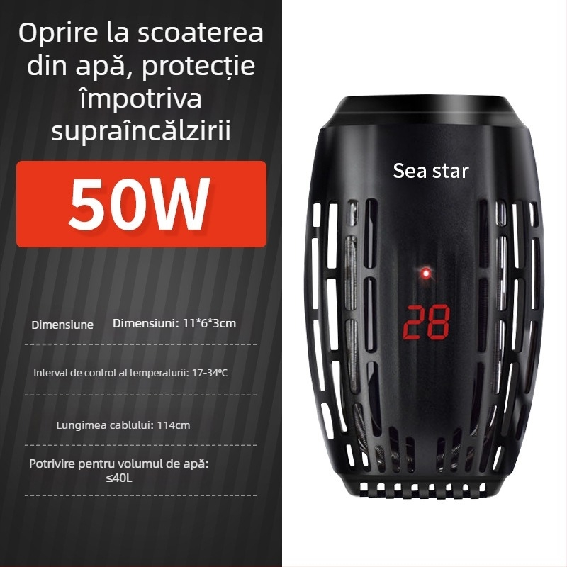 Sârmă încălzitoare pentru țestoase, încălzitor compact automat cu temperatură constantă pentru acvarii cu țestoase și pești, mini încălzitor cu controlul temperaturii pentru nivel scăzut de apă