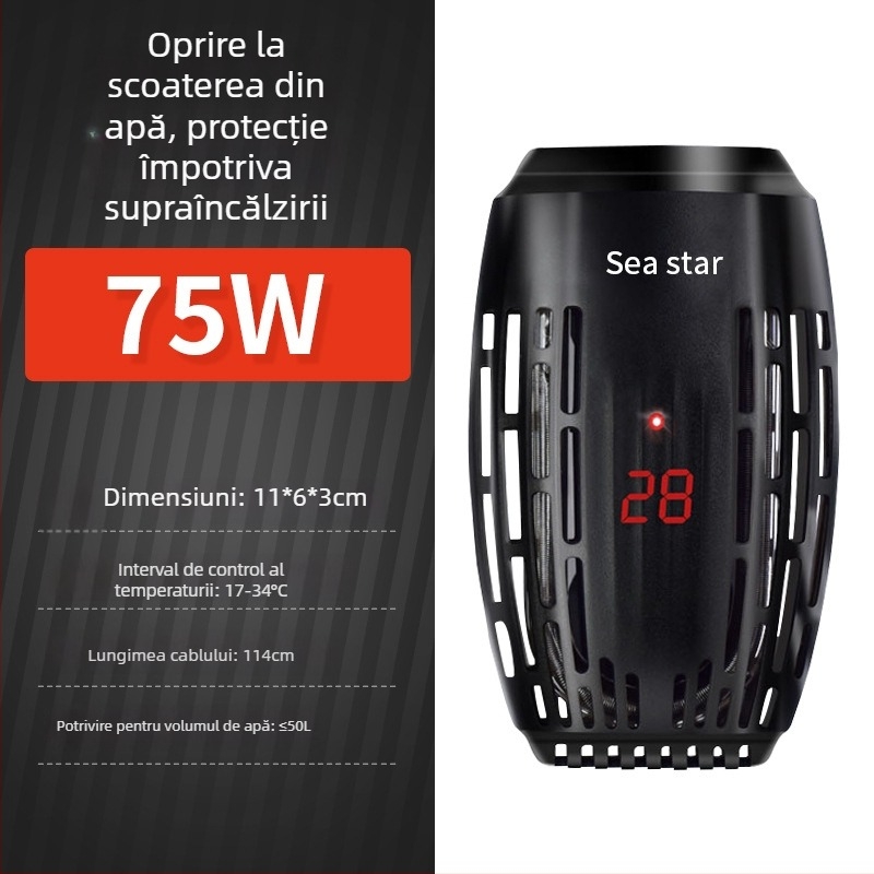 Sârmă încălzitoare pentru țestoase, încălzitor compact automat cu temperatură constantă pentru acvarii cu țestoase și pești, mini încălzitor cu controlul temperaturii pentru nivel scăzut de apă