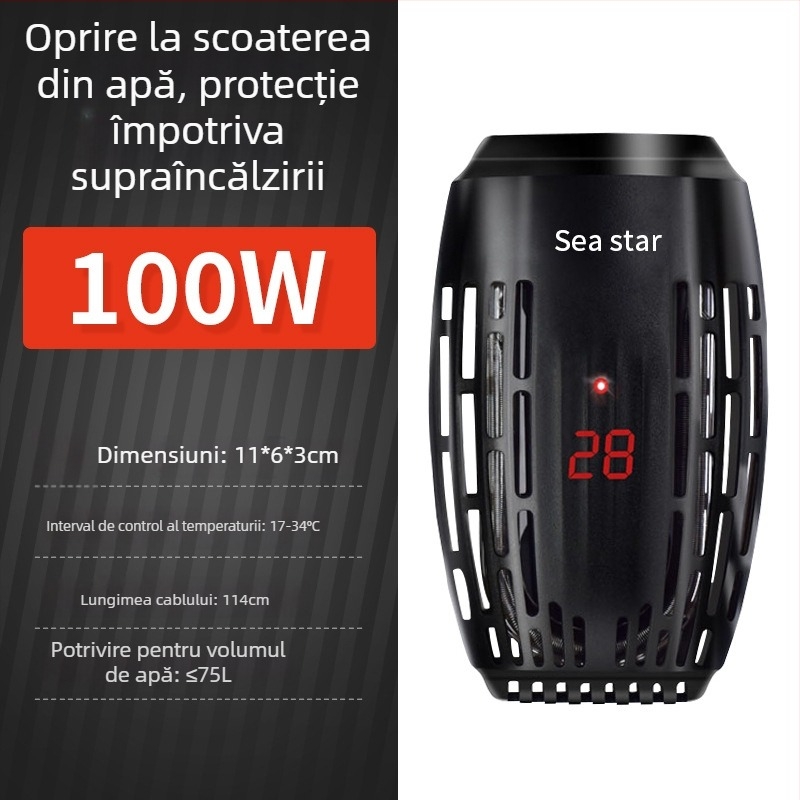 Sârmă încălzitoare pentru țestoase, încălzitor compact automat cu temperatură constantă pentru acvarii cu țestoase și pești, mini încălzitor cu controlul temperaturii pentru nivel scăzut de apă