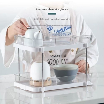 Raft de pahare pentru birou, cu două niveluri, transparent, din plastic, model JN-501, cod produs JN-50, multifuncțional, stil modern minimalist