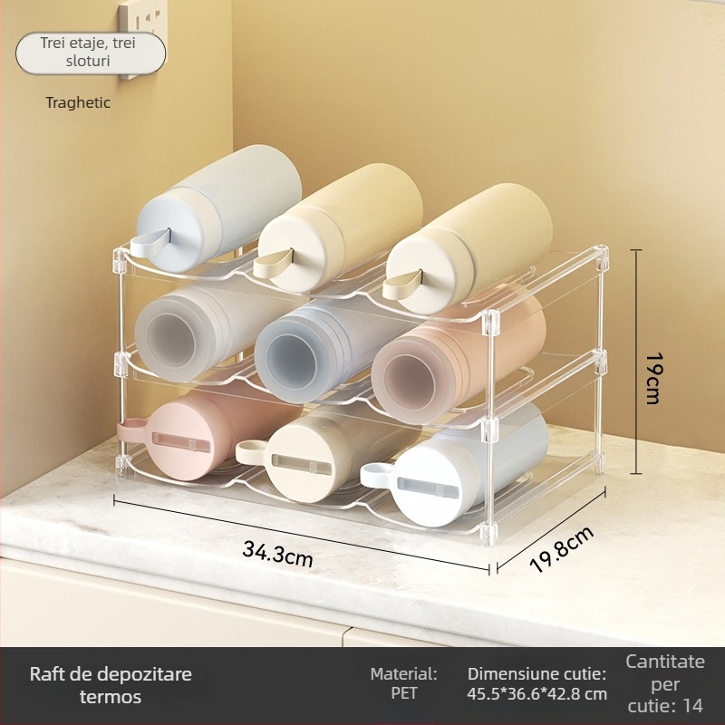 Raft tri-etajat pentru pahare din PET — Organizator de birou, mobil, multifuncțional pentru living, dormitor și spațiu de lucru