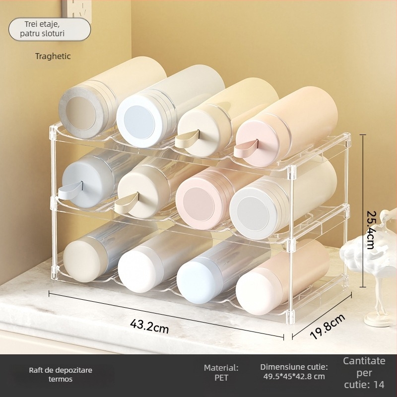 Raft tri-etajat pentru pahare din PET — Organizator de birou, mobil, multifuncțional pentru living, dormitor și spațiu de lucru