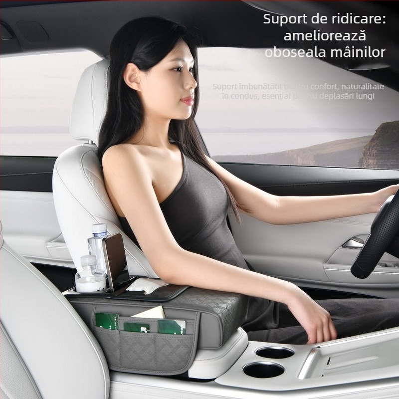 Padă din piele pentru cotiera auto, cu suport pentru șervețele de hârtie și pahare, Modelul 51, Compatibilitate generală, Greutate 500, Cod Rzh-51