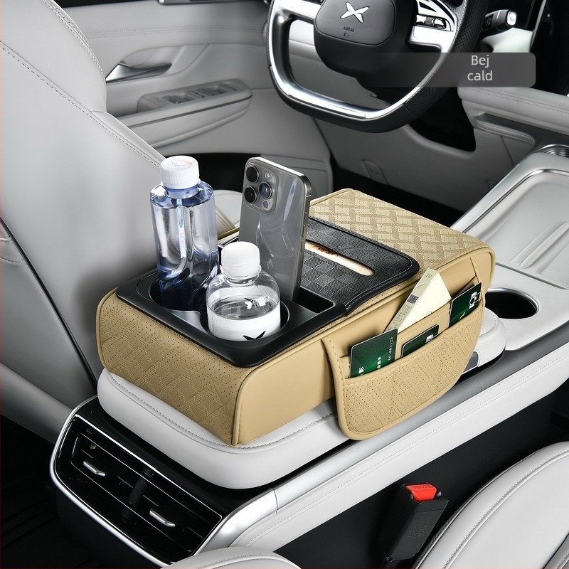 Padă din piele pentru cotiera auto, cu suport pentru șervețele de hârtie și pahare, Modelul 51, Compatibilitate generală, Greutate 500, Cod Rzh-51