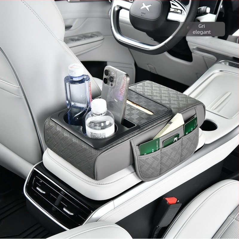 Padă din piele pentru cotiera auto, cu suport pentru șervețele de hârtie și pahare, Modelul 51, Compatibilitate generală, Greutate 500, Cod Rzh-51