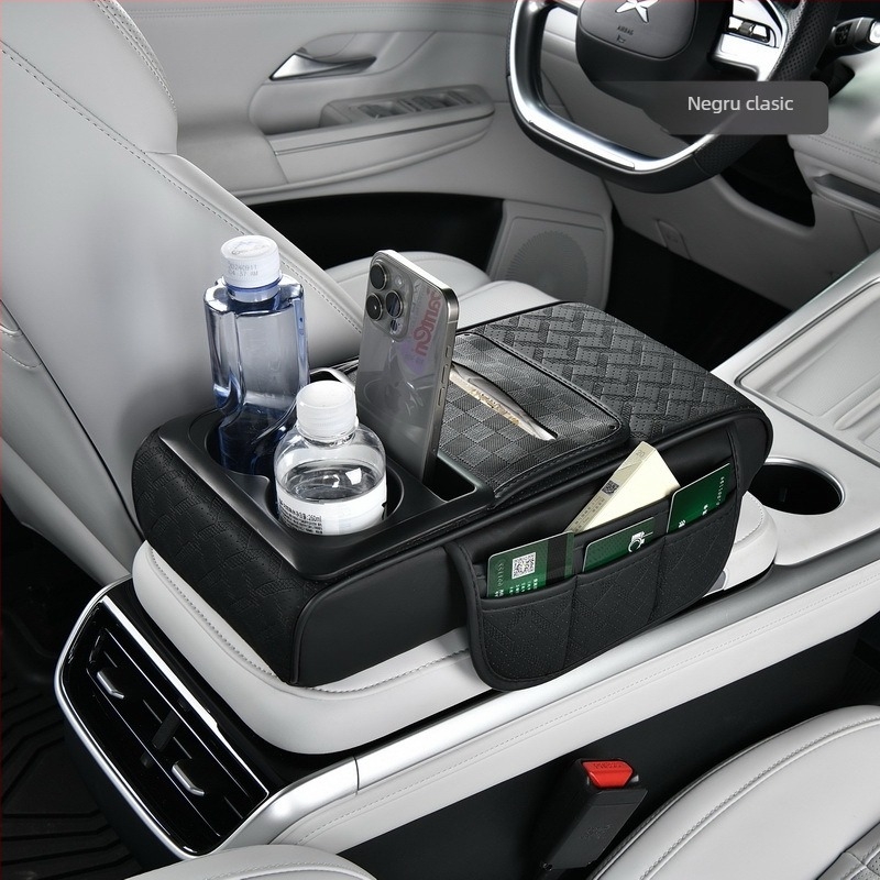 Padă din piele pentru cotiera auto, cu suport pentru șervețele de hârtie și pahare, Modelul 51, Compatibilitate generală, Greutate 500, Cod Rzh-51