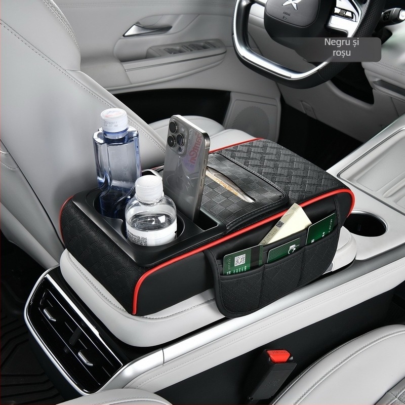 Padă din piele pentru cotiera auto, cu suport pentru șervețele de hârtie și pahare, Modelul 51, Compatibilitate generală, Greutate 500, Cod Rzh-51