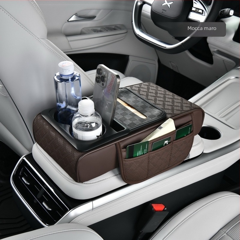 Padă din piele pentru cotiera auto, cu suport pentru șervețele de hârtie și pahare, Modelul 51, Compatibilitate generală, Greutate 500, Cod Rzh-51