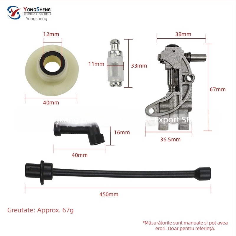 Set de accesorii pentru drujbă: pompă de ulei, conductă de ulei turbina, conductă de carburant — 7 piese, model 450052005800