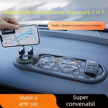 Covoraș PVC antiderapant 3-în-1 pentru bordul mașinii, suport telefon, consolă și navigație