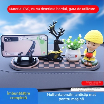 Covoraș PVC antiderapant 3-în-1 pentru bordul mașinii, suport telefon, consolă și navigație