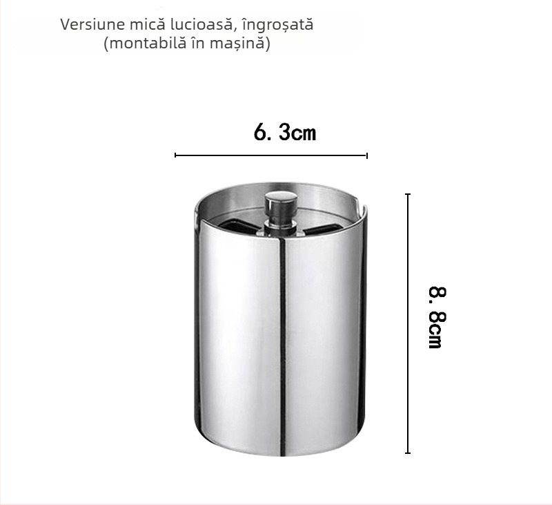 Scrumieră din oțel inoxidabil gros, cu capac rotativ, pentru uz casnic și auto; finisaj șlefuit; personalizare disponibilă