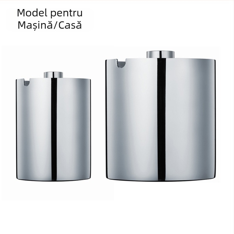 Scrumieră din oțel inoxidabil gros, cu capac rotativ, pentru uz casnic și auto; finisaj șlefuit; personalizare disponibilă