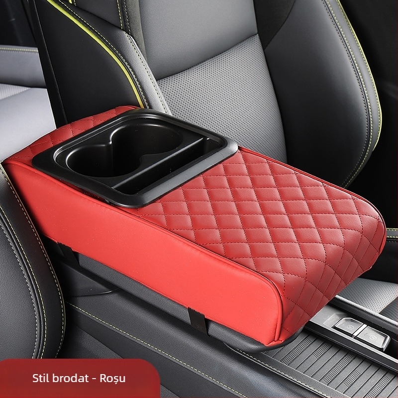 Cutie de braț auto universală cu spațiu de depozitare și suport pentru pahar — piele, fără personalizare, mărci private autorizate