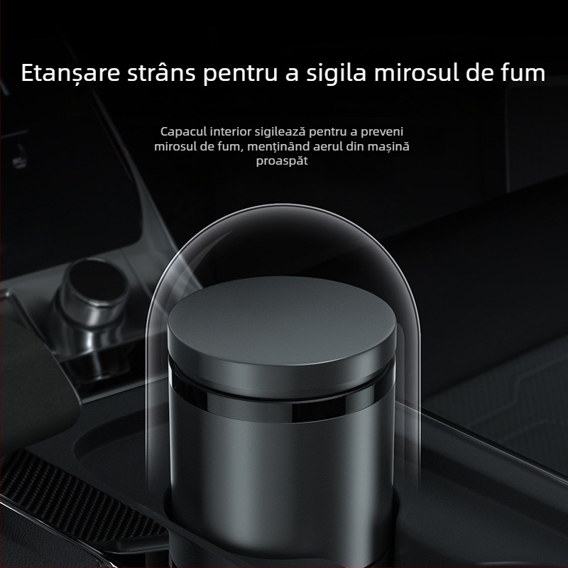 Scrumiere auto inteligentă cu capac și iluminare, metal, model YHG-1, gravură, personalizabilă, pentru utilizare în mașină și acasă