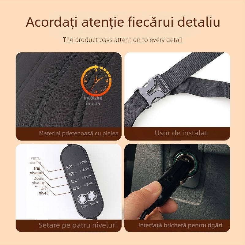 Pernă încălzitoare pentru scaunul auto — Material: Pânză, Universal, Greutate: 600 g, Personalizare procesare disponibilă