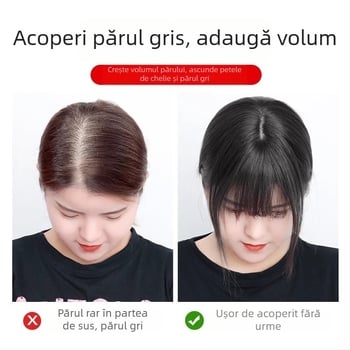 Piesă de perucă pentru partea superioară a capului, păr uman, scalp realist, breton drept, model Diamond net, pentru femei, poate fi vopsită sau îndreptată