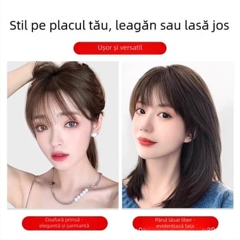 Piesă de perucă pentru partea superioară a capului, păr uman, scalp realist, breton drept, model Diamond net, pentru femei, poate fi vopsită sau îndreptată